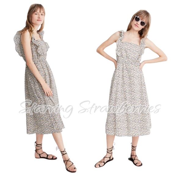 Madewell | Ruffle-Strap Square Neck Floral Midi Dress - 6 🌿 Cottagecore Prairie - Picture 8 of 8